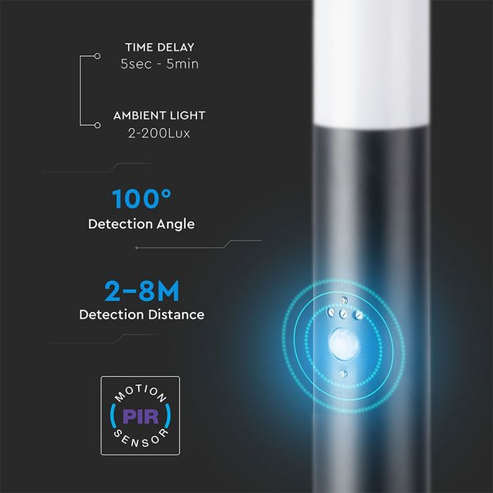 LED BOLLARD E27 LAMP STAINLESS STEEL 76X110X1100 IP44 BLACK SENSOR