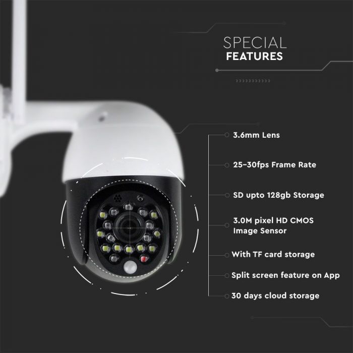 OUTDOOR CAMERA WIFI 2 WAY AUDIO INBUILT MICROPHONE WITH RED & BLUE LIGHT 3MP 12V IP65
