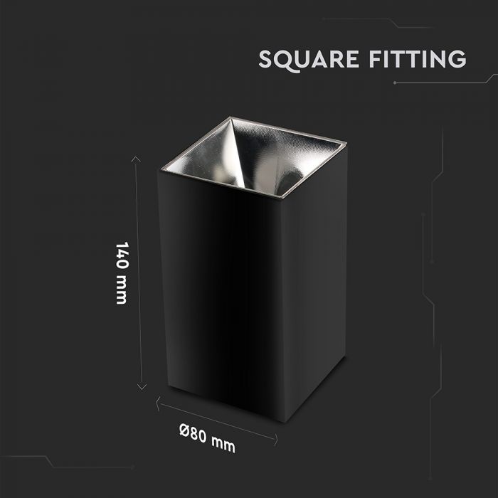 LED SURFACE GU10 FITTING ALUMINIUM SQUARE 74X74X140 BLACK+CHROME