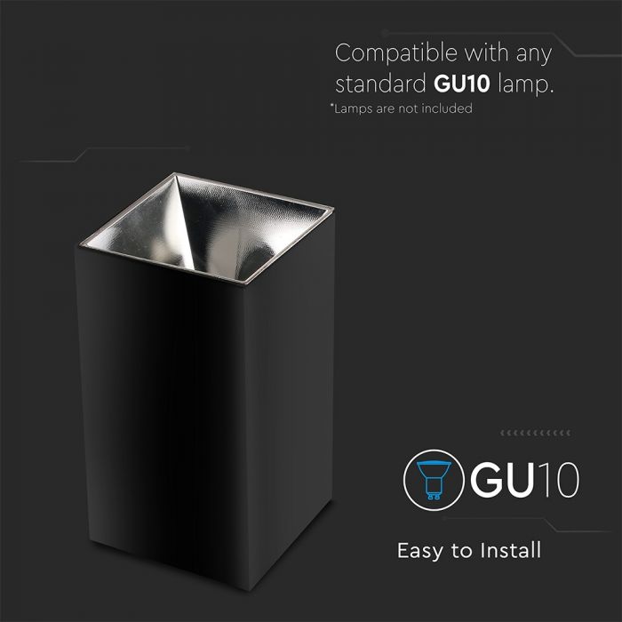 LED SURFACE GU10 FITTING ALUMINIUM SQUARE 74X74X140 BLACK+CHROME