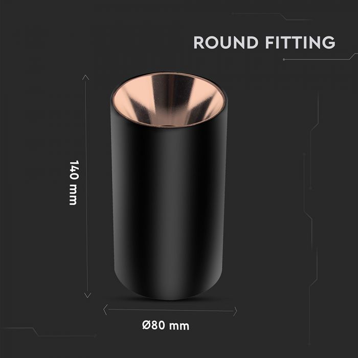 LED SURFACE GU10 FITTING ALUMINIUM ROUND 80X140 BLACK+ROSE GOLD