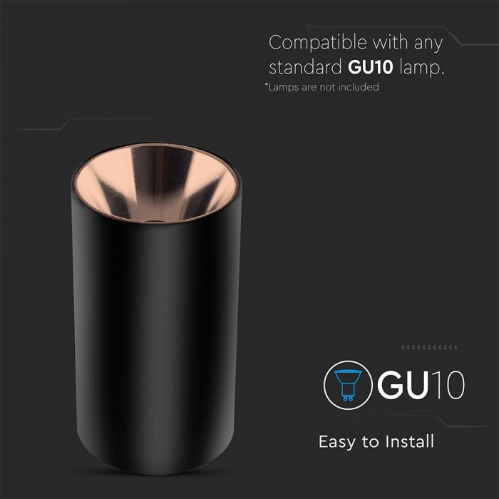 LED SURFACE GU10 FITTING ALUMINIUM ROUND 80X140 BLACK+ROSE GOLD