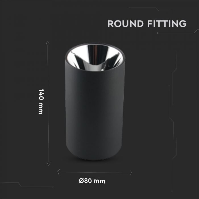 LED SURFACE GU10 FITTING ALUMINIUM ROUND 74X74X140 BLACK+CHROME