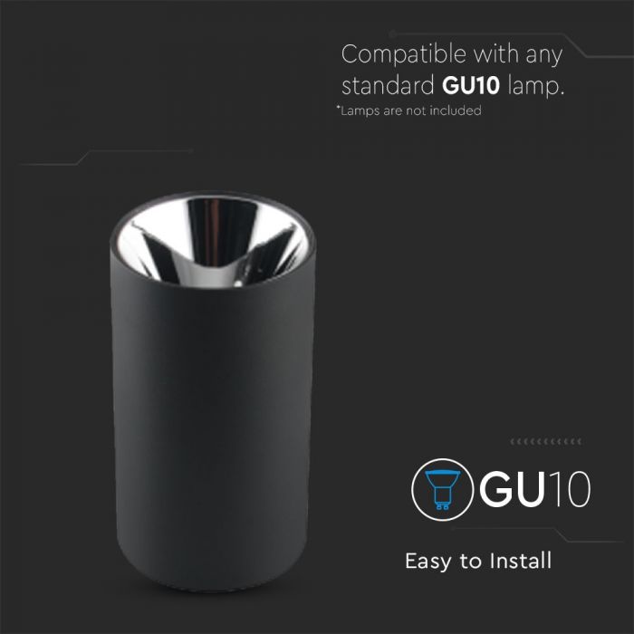 LED SURFACE GU10 FITTING ALUMINIUM ROUND 74X74X140 BLACK+CHROME
