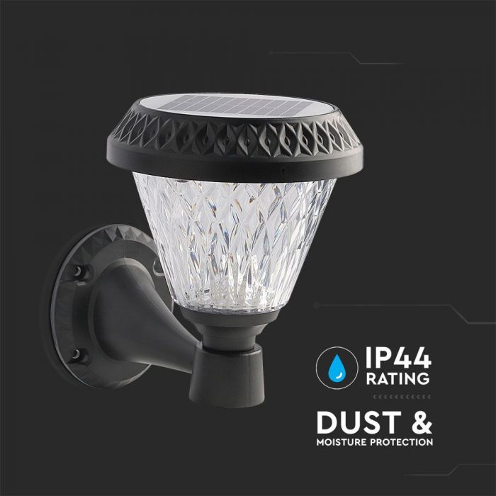 LED SOLAR WALL LAMP with RF Control CCT:3in1 75Lm 90° 16x23 BLACK BODY IP65