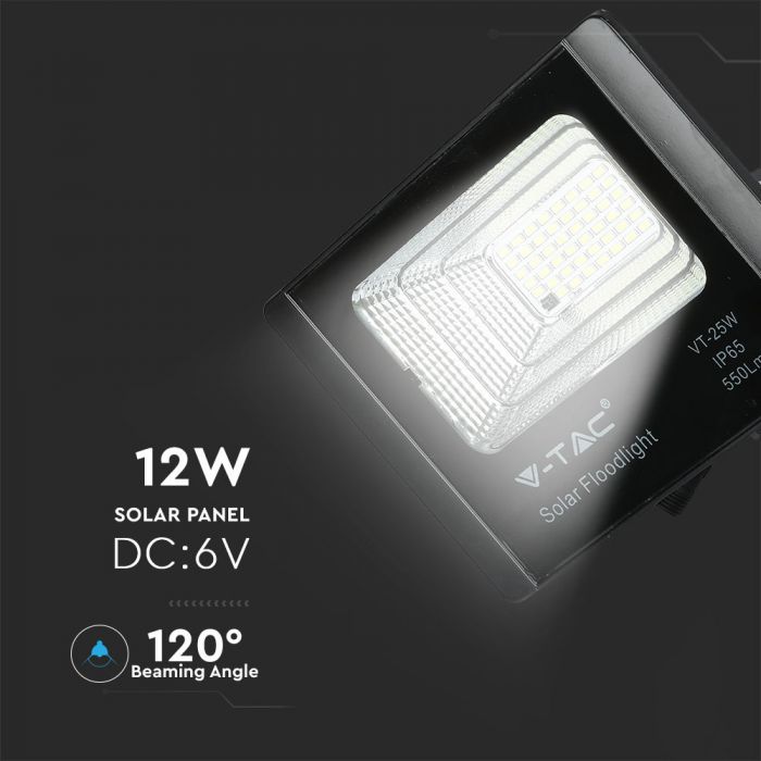 12W Solar Panel LED Floodlight 6000K