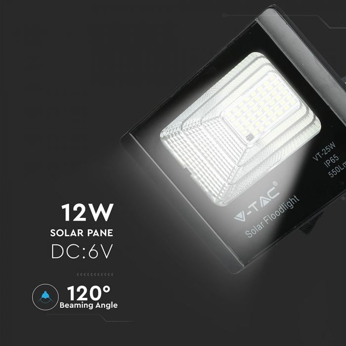 LED SOLAR FLOOD LIGHT 12W CW 550lm 120° 205X50X170 IP65 BLACK
