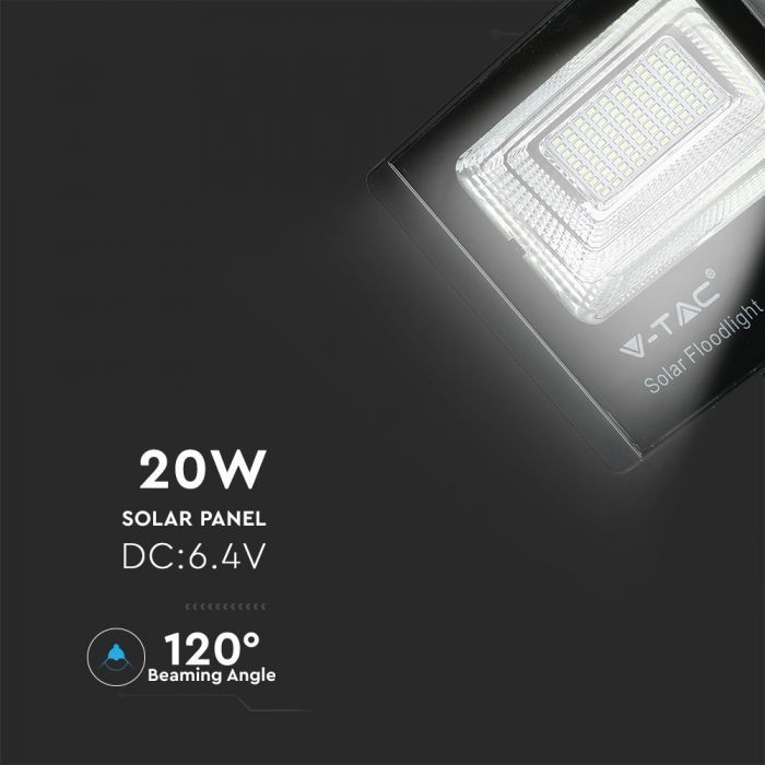 20W Solar Panel LED Floodlight 6000K
