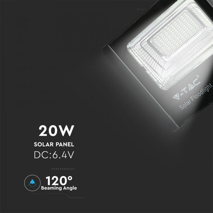 LED SOLAR FLOOD LIGHT 20W CW 1650lm 120° 270X70X238 IP65 BLACK