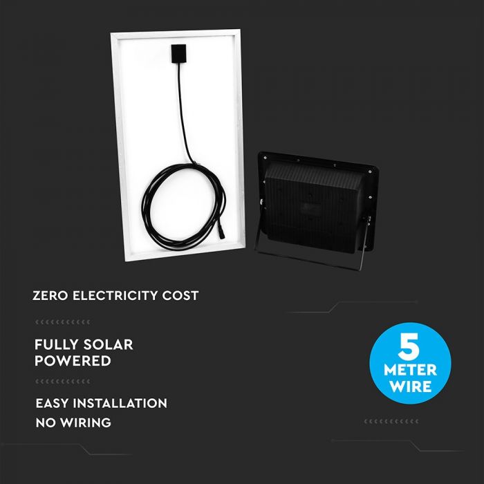 LED SOLAR FLOOD LIGHT 40W CW 3100lm 120° 353X90X304 IP65 BLACK