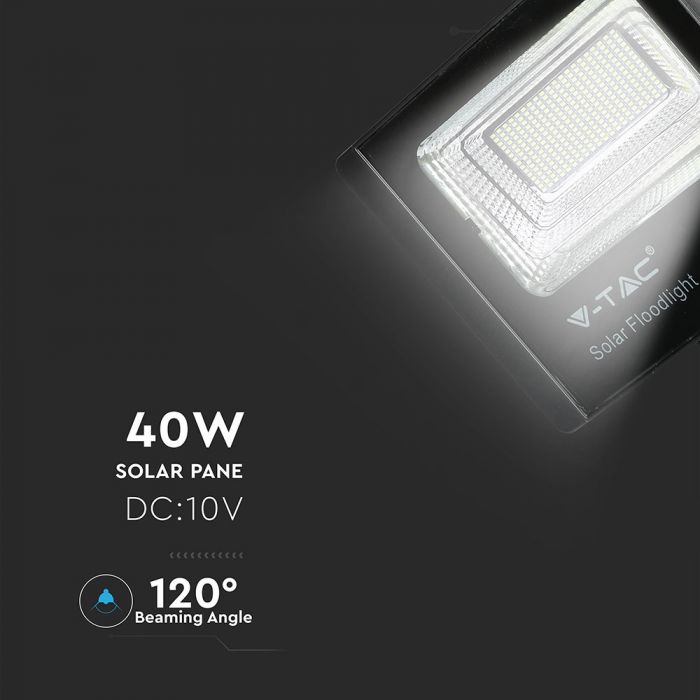 LED SOLAR FLOOD LIGHT 40W CW 3100lm 120° 353X90X304 IP65 BLACK