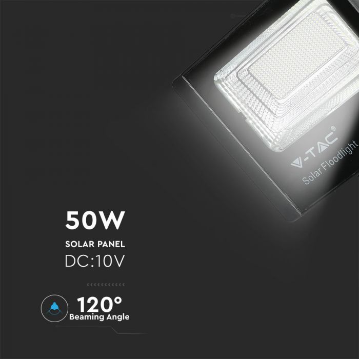 LED SOLAR FLOOD LIGHT 50W CW 4200lm 120° 437X90X356 IP65 BLACK