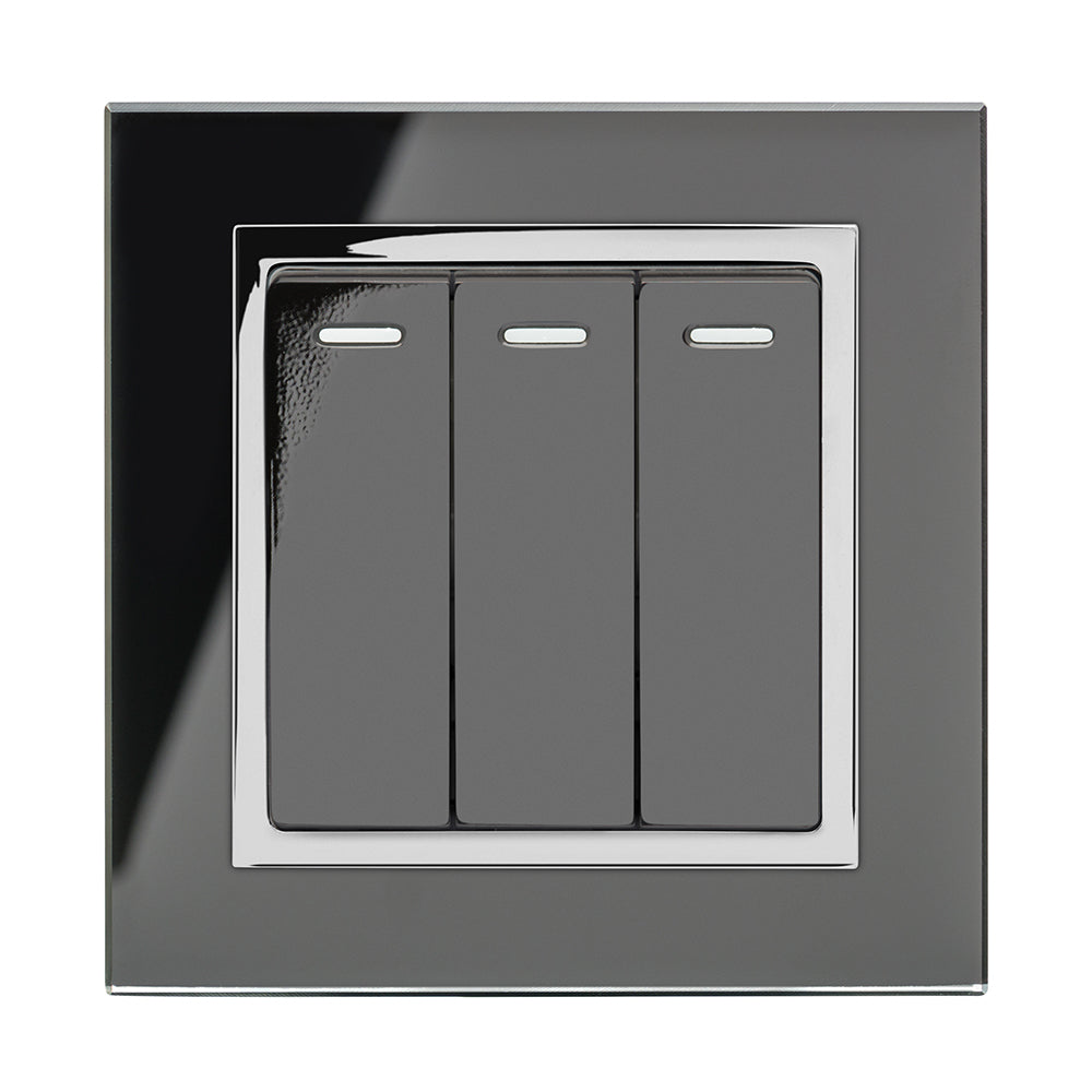 CRYSTAL CT (RETRACTIVE/PULSE) LIGHT SWITCH 3 GANG BLACK