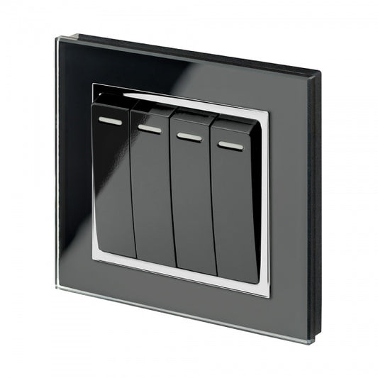 CRYSTAL CT (RETRACTIVE/PULSE) LIGHT SWITCH 4 GANG BLACK