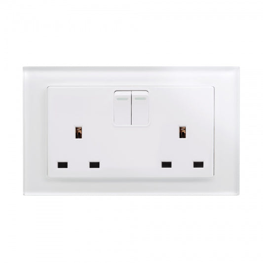 CRYSTAL PG 13A DP DOUBLE PLUG SOCKET WITH SWITCH WHITE