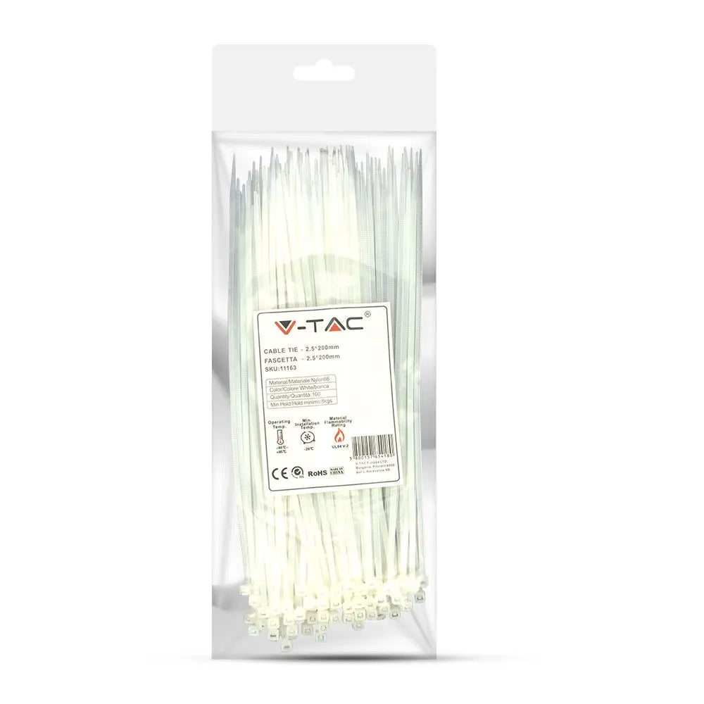 Cable Tie - 2.5 x 200mm White 100 pcs/pack