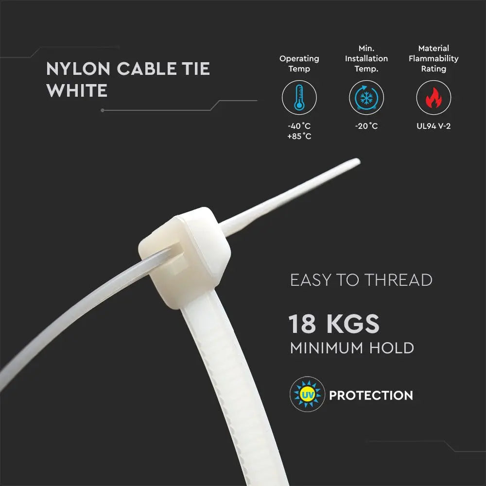 Cable Tie - 3.5 x 200mm White 100 pcs/pack