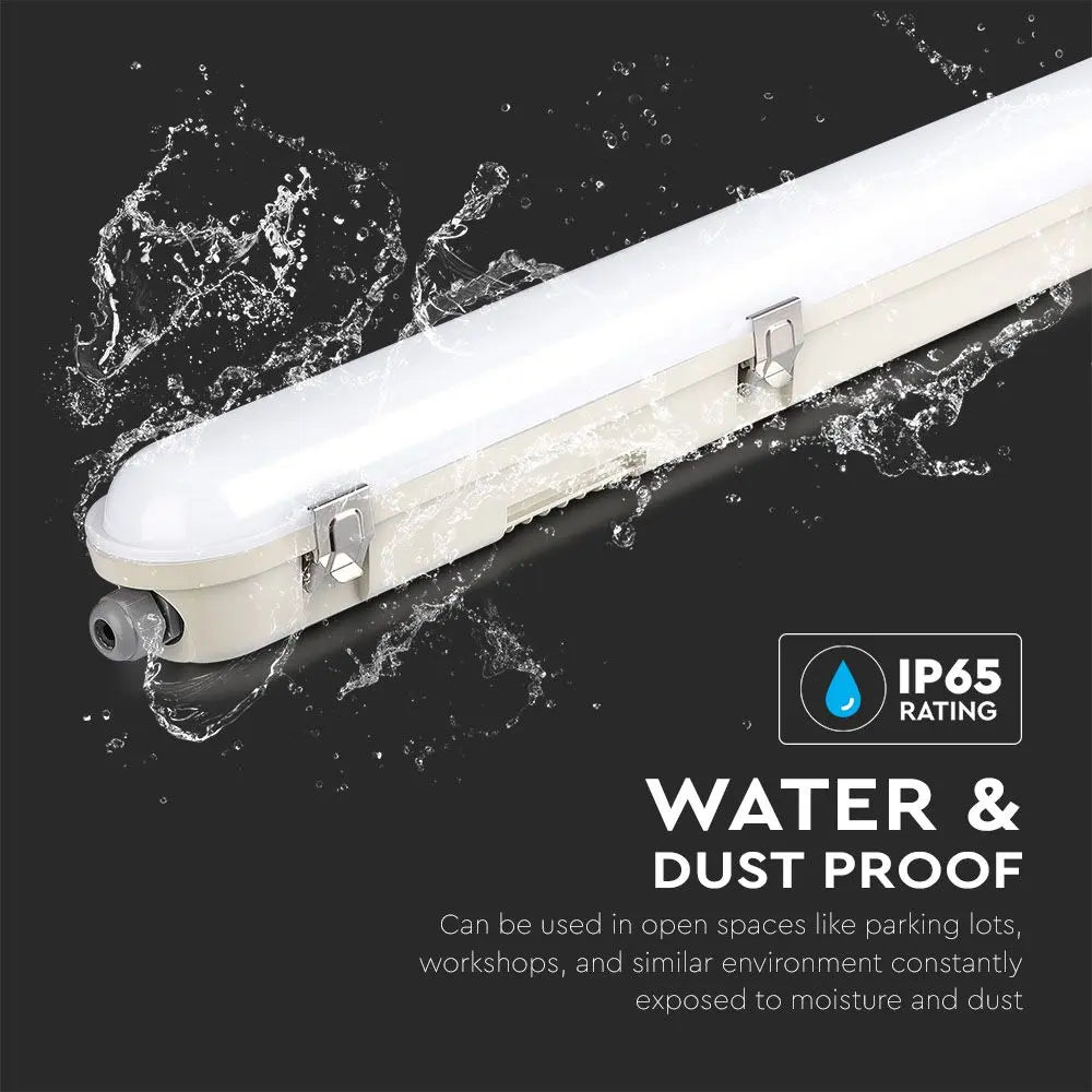LED Waterproof Fitting M-Series 1500mm 48W 6400K Emergency Kit PC/PC SS Clip 120lm/W