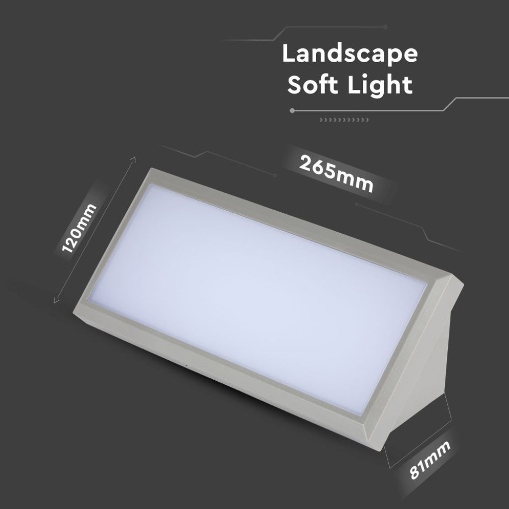 LED OUTDOOR WALL LIGHT GREY 12W CW 1250lm110° 265X120X81 IP65