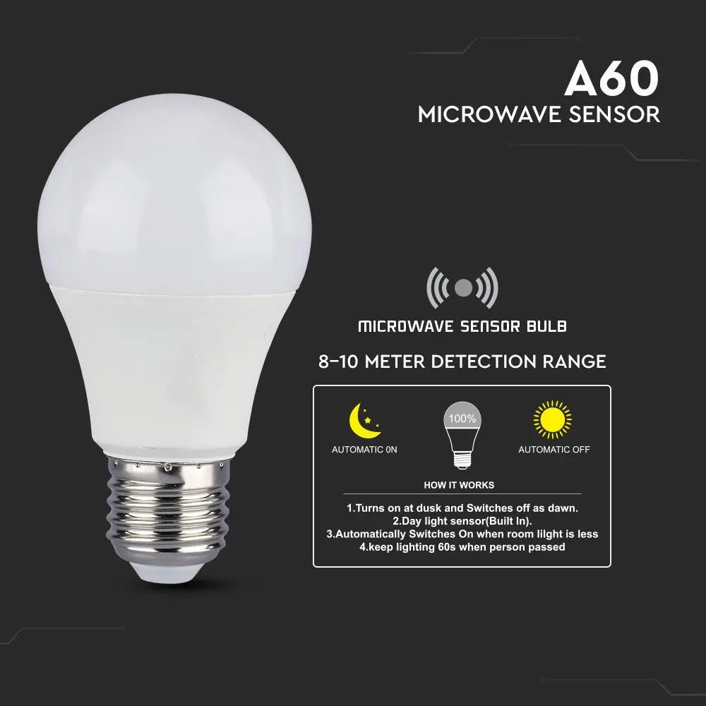 LED Bulb 9W E27 A60 RA80 Microwave Sensor 4000K
