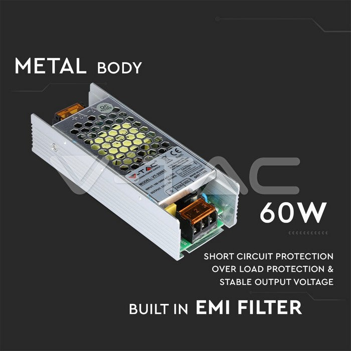 LED Power Supply 60W 12V 5A Metal Slim