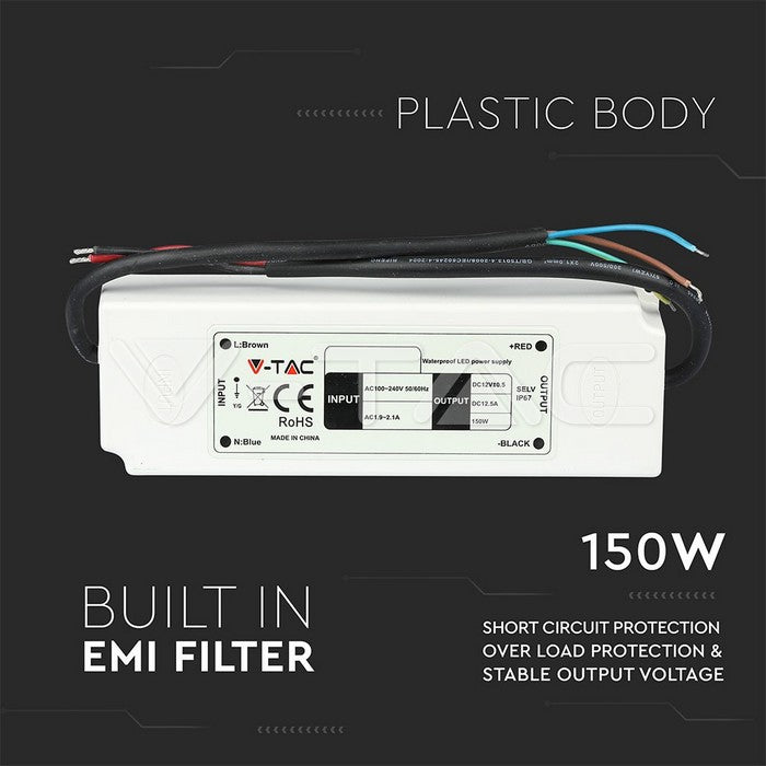 LED Plastic Slim Power Supply 150W 12V IP67