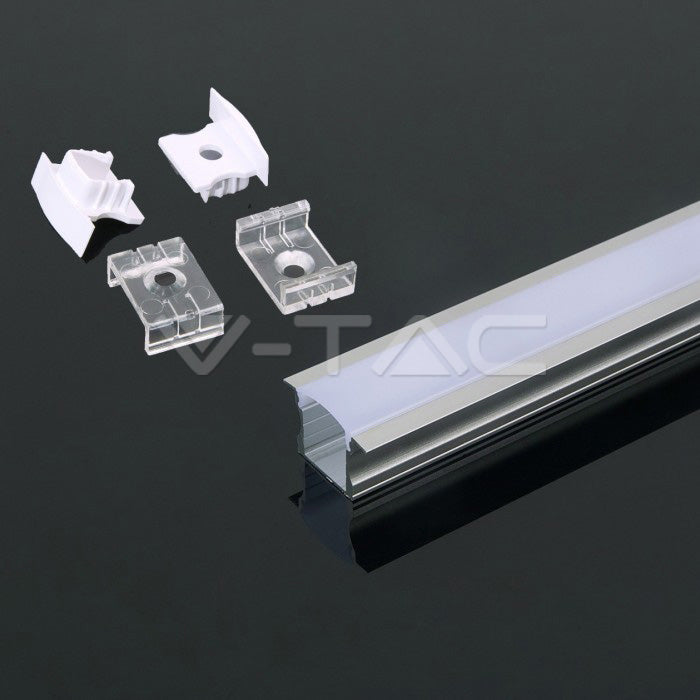 LED Strip Mounting Kit With Diffuser Aluminum 2000 x 23 x 15.5mm Milky