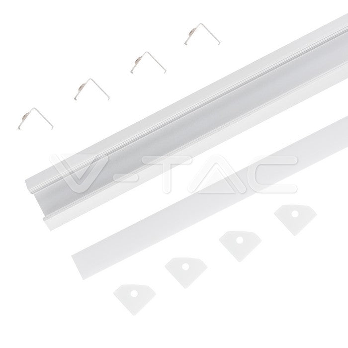 LED Strip Mounting Kit With Diffuser Aluminum 2000 x 19 x 19mm Milky