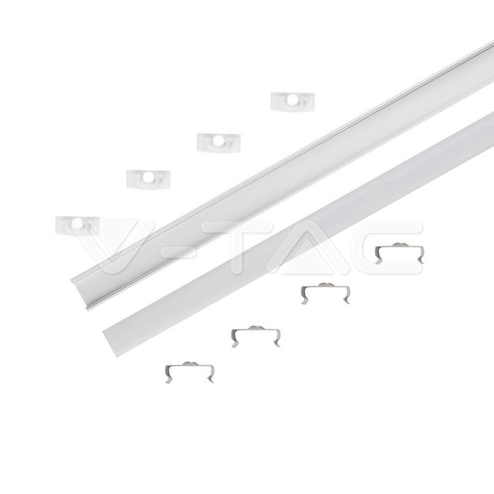 LED Strip Mounting Kit With Diffuser Aluminum 2000 x 16 x 7mm Milky