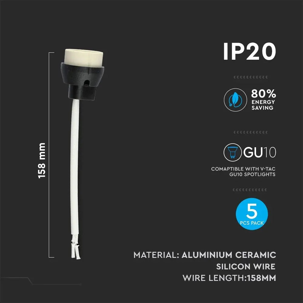 GU10 Lamp Holder PVC Cable 5pcs Pack