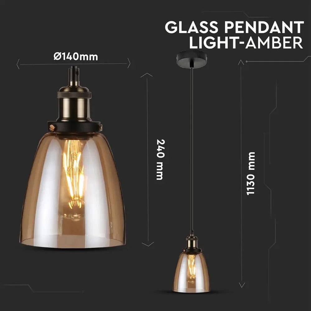 Vintage Glass Pendant Light Amber 140mm