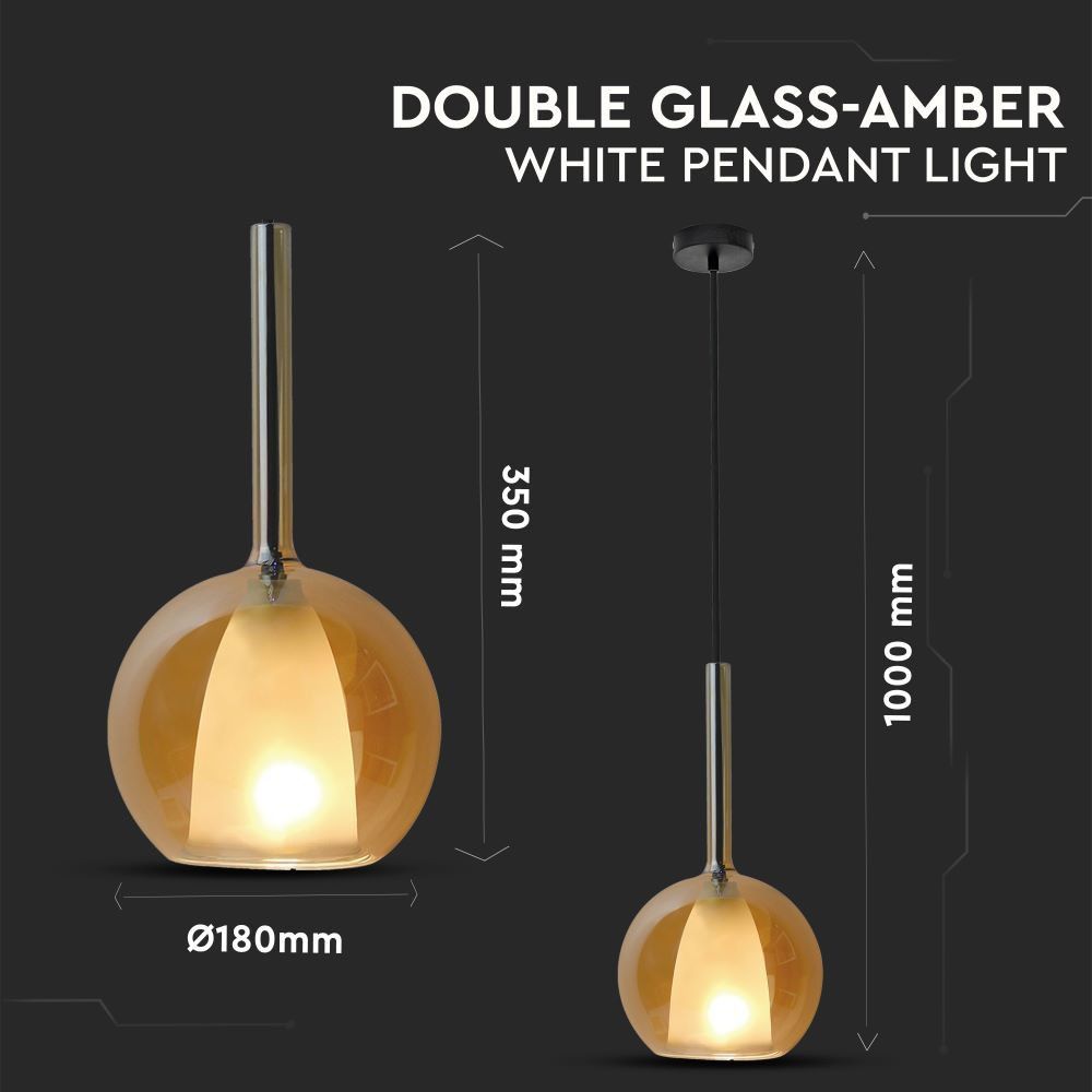 Pendant Light Modern Double Glass Amber+White 180mm