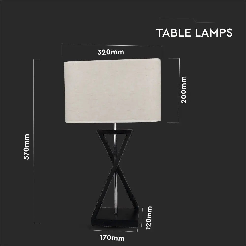 Designer Table Lamp E27 Ivory Shade Black Base Switch Square