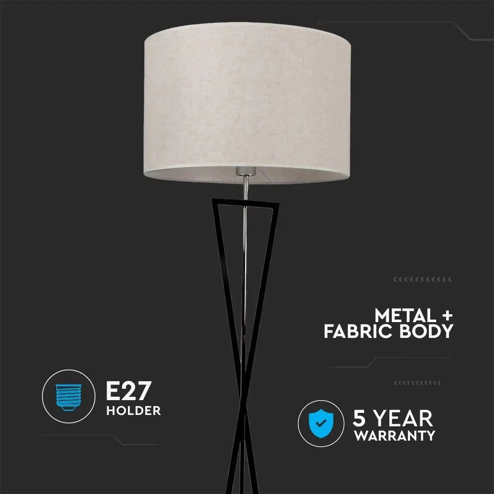 Designer Floor Lamp E27 Ivory Round Lampshade Black Metal Canopy Switch