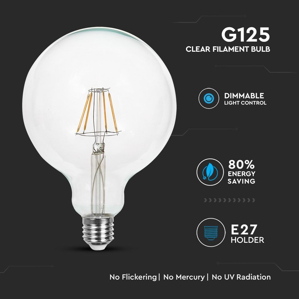 LED Bulb 4W Filament Patent E27 G125 Warm White Dimmable