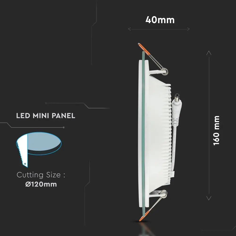 12W LED Panel Glass Round White