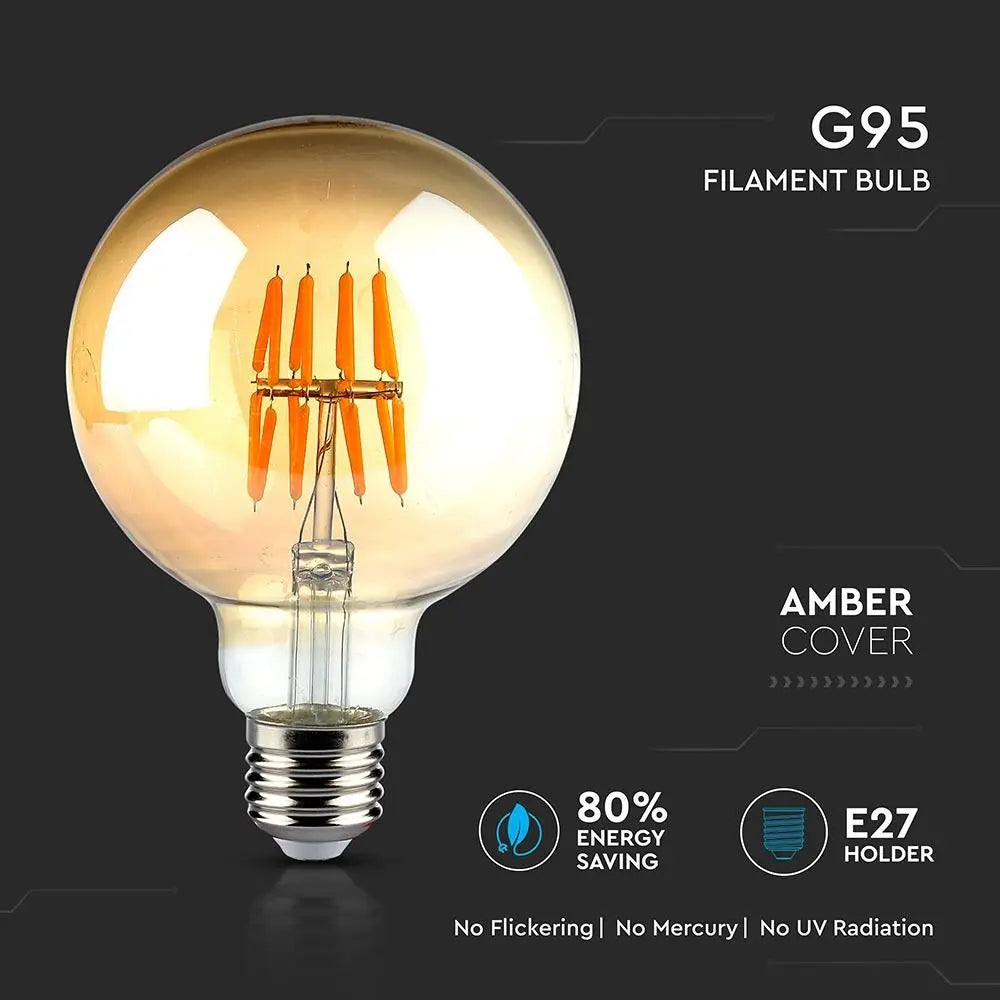 LED Bulb 8W Filament E27 G95 Amber Warm White