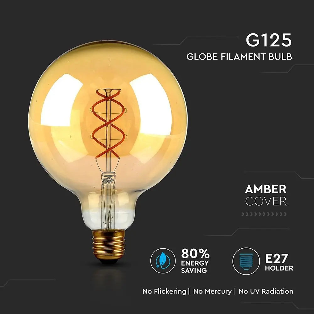 LED Bulb 5W Filament E27 G125 Gold Glass Curve Shape Warm White