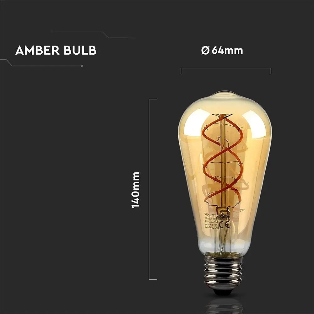 LED Bulb 5W Filament E27 Gold Glass Curve Shape ST64 Warm White