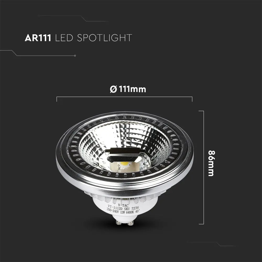 LED Spotlight AR111 12W GU10 Beam 40 COB Chip Warm White Dimmable