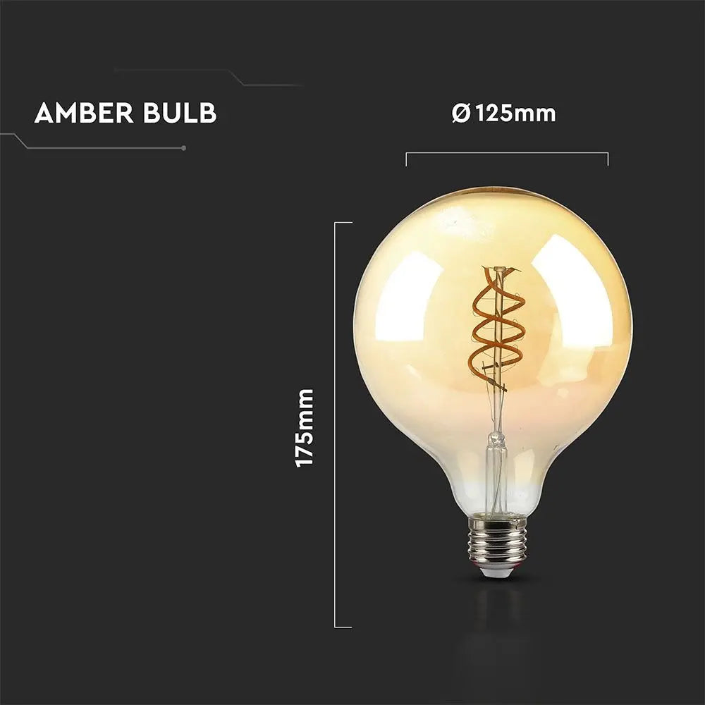 LED Bulb 6W Spiral Filament E27 G125 Amber Glass Warm White
