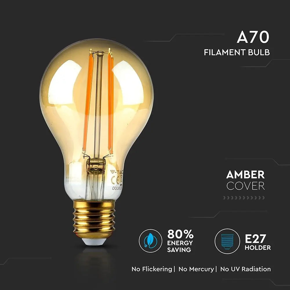 LED Bulb 12.5W Filament E27 A70 Amber Cover 2200K