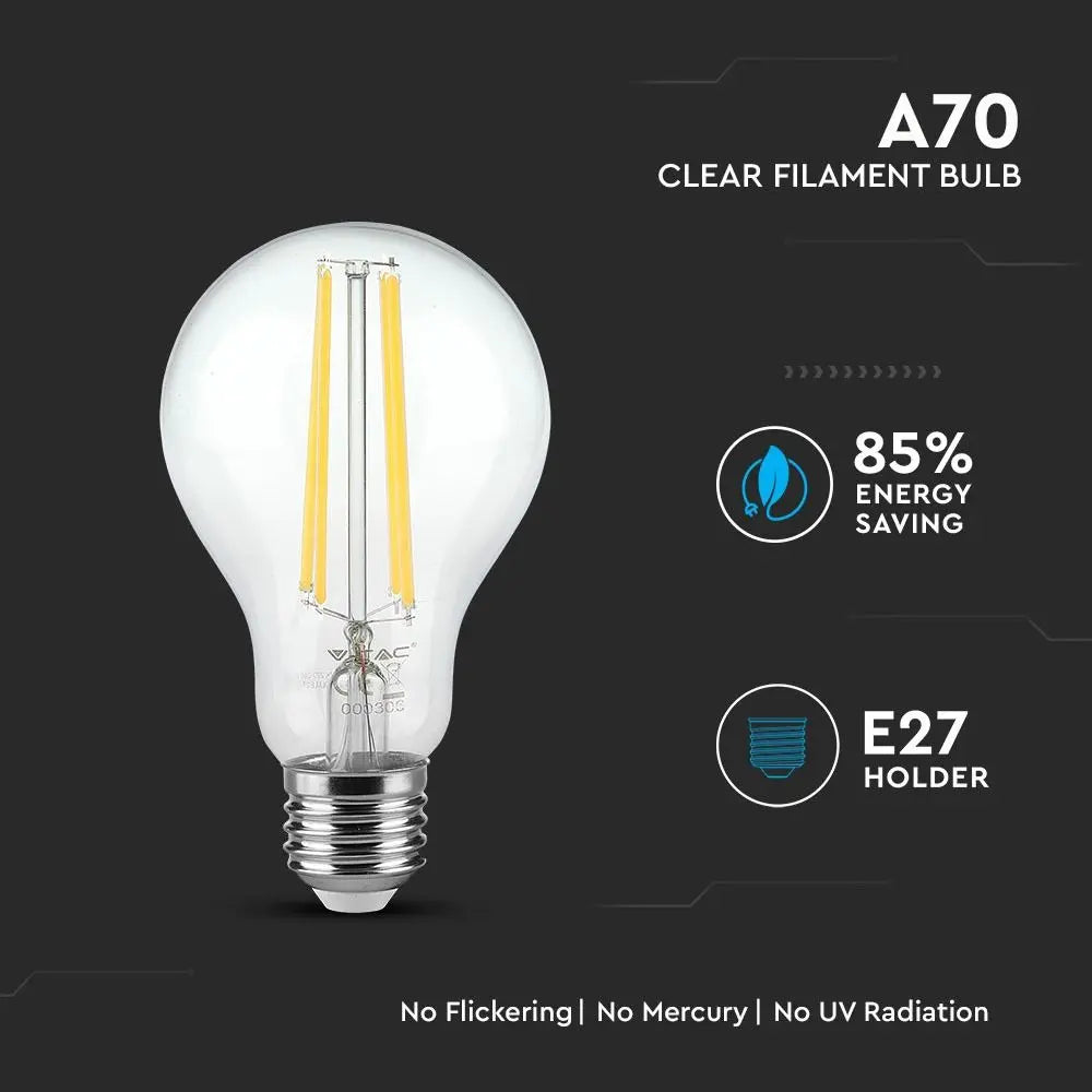 LED Bulb 12.5W Filament E27 A70 Clear Cover 3000K
