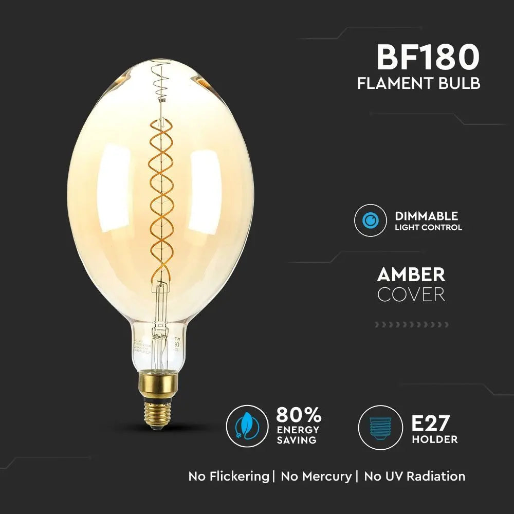 LED Bulb 8W Double Filament E27 BF180 Amber Dimmable 2000K