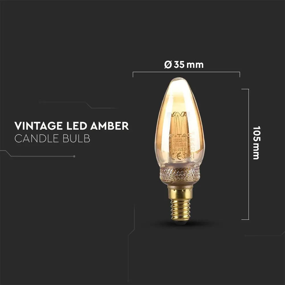 LED Bulb 2W ART Filament Candle E14 Amber Glass 1800KÃ‚Â±200K