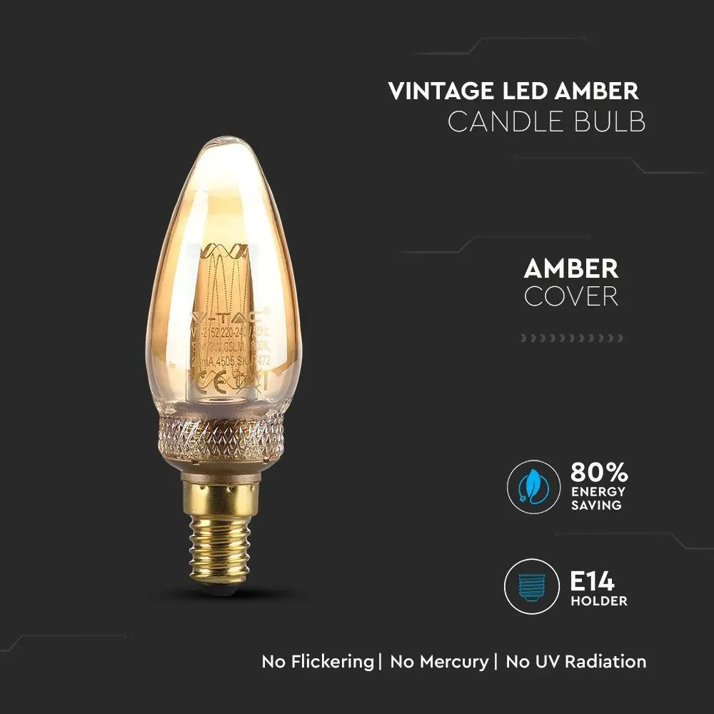 LED Bulb 2W ART Filament Candle E14 Amber Glass 1800KÃ‚Â±200K