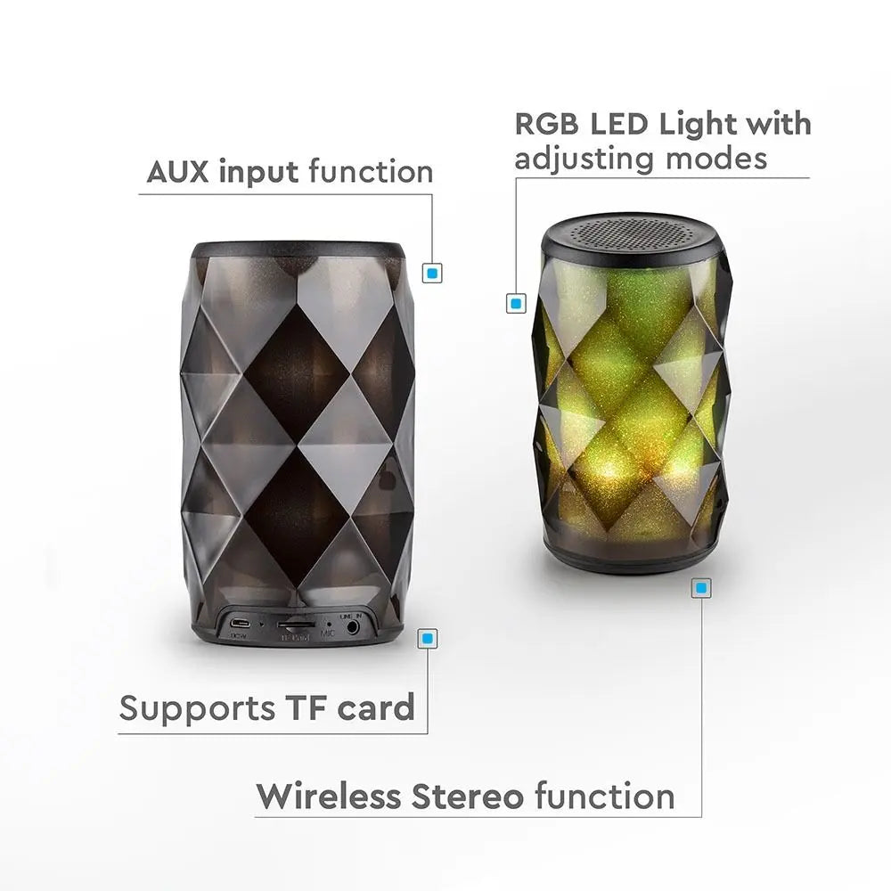 Portable Speaker Crystal RGB LED Light Bluetooth 1200mAh Battery