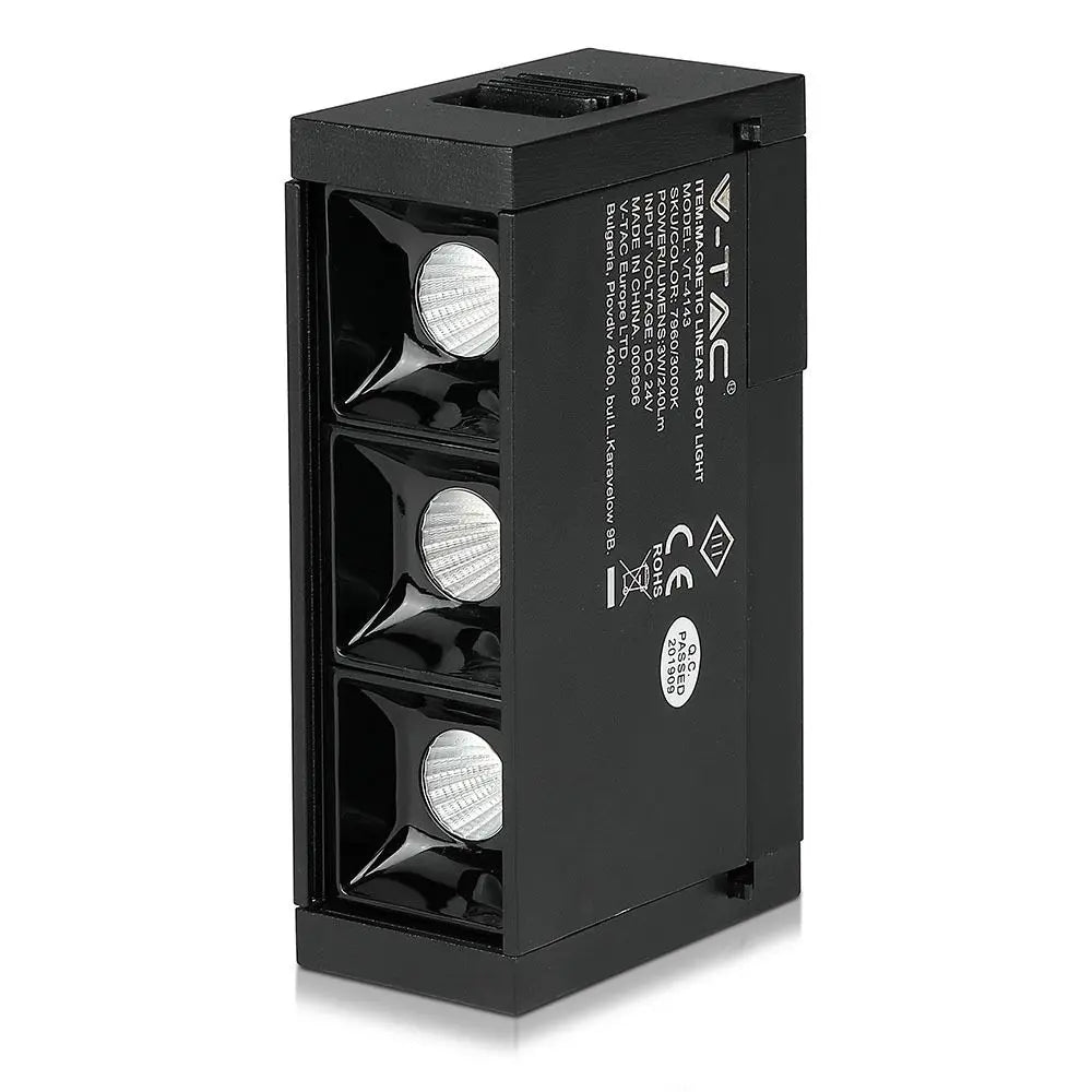3 x1W LED Magnetic SMD Linear Spotlight Black IP20 24V 3000K
