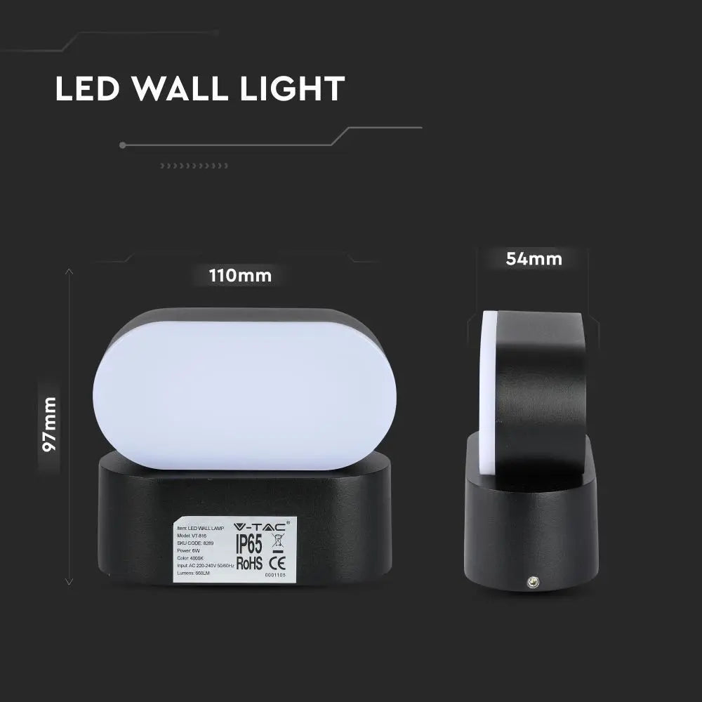 6W LED Wall Light Black Body IP65 Movable 4000K