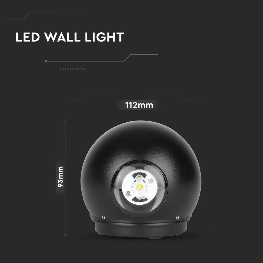 6W LED Wall Light Black Body Round IP65 3000K